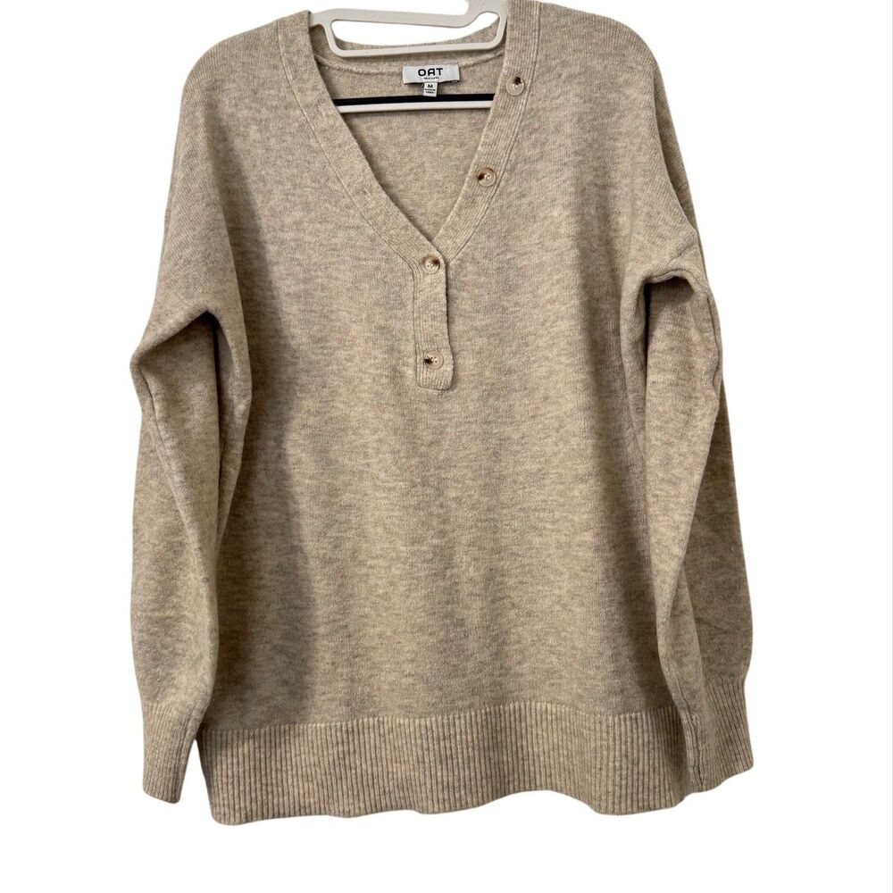 OAT New York Button Neck Wool Blend Henley Sweater Womens Medium Minimalist Soft